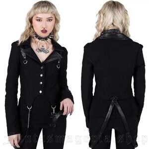 Killstar office demon black pinstripe jacket straps goth punk